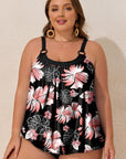 Black 2pcs Plus Size Wide Strap Floral Top Tankini Set - Toi ‘n’ Moi Ltd