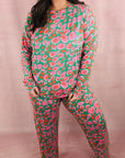 Black Plus Size Printed Long Sleeve and Pants Lounge Set - Toi ‘n’ Moi Ltd