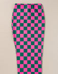 Rose Checkered Print Side Slit High Waist Midi Skirt