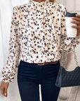 Black Leopard Print Puff Sleeve Mock Neck Pleated Blouse - Toi ‘n’ Moi Ltd