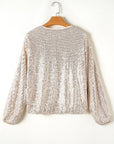 Apricot Sequin Zip up Round Neck Long Sleeve Jacket - Toi ‘n’ Moi Ltd