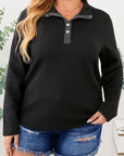Black Plus Size Quilted Button Up Henley Sweatshirt - Toi ‘n’ Moi Ltd