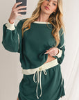 Black Contrast Trim Loose Pullover and Lace-up Waist Skort Set - Toi ‘n’ Moi Ltd