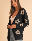 Black 60s Vintage Flower Drop Shoulder Cardigan - Toi ‘n’ Moi Ltd