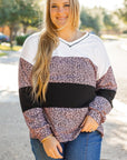 Black Leopard Print Colorblock V Neck Long Sleeve Plus Size Top - Toi ‘n’ Moi Ltd