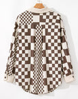 Brown Color Block Checkered Print Corduroy Plus Size Shacket - Toi ‘n’ Moi Ltd