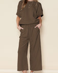 Black Textured Loose Fit T Shirt and Drawstring Pants Set - Toi ‘n’ Moi Ltd