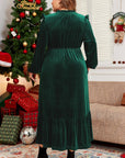 Blackish Green Velvet Frilled up Neck Ruffled High Waist Plus Size Midi Dress - Toi ‘n’ Moi Ltd