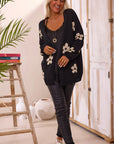 Black 60s Vintage Flower Drop Shoulder Cardigan - Toi ‘n’ Moi Ltd