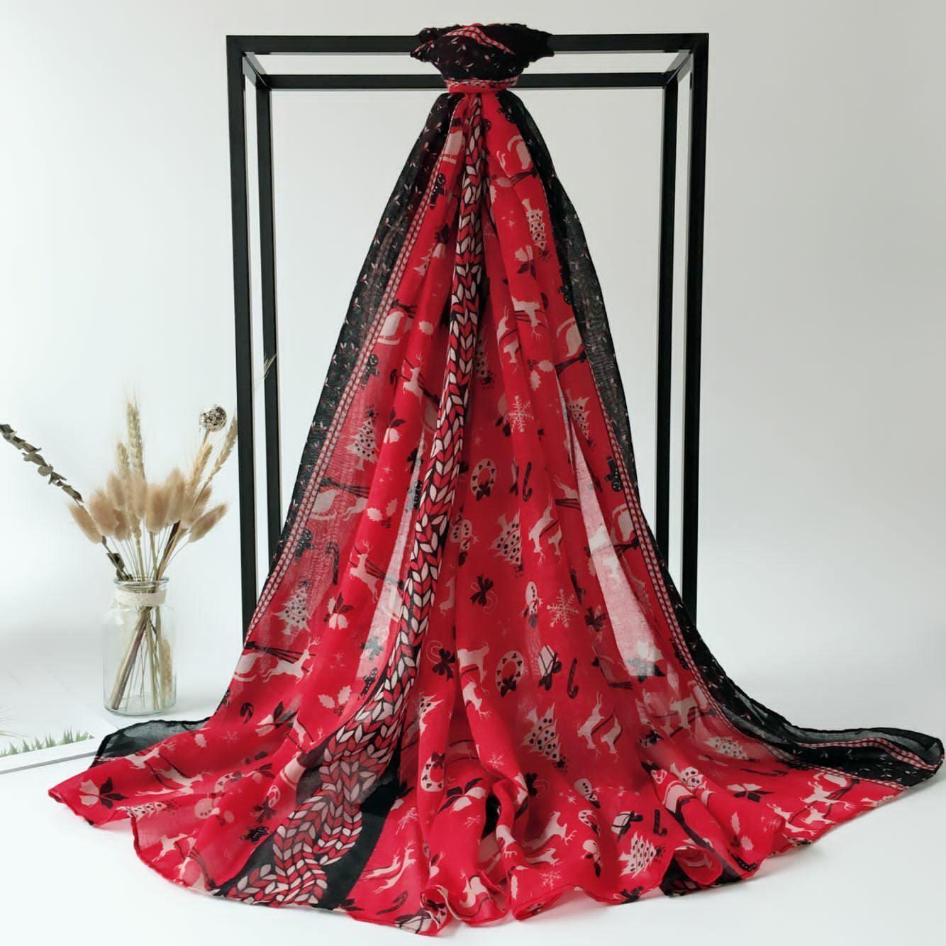 Womens Ladies Christmas Festive Scarf Santa Claus Snowman Print Winter Gifts UK - Toi ‘n’ Moi Ltd