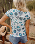 T-shirt slim à col ras du cou imprimé turquoise bleu ciel