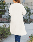 Beige Flower Embroidered Drop Shoulder Open Front Duster Cardigan - Toi ‘n’ Moi Ltd