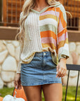 Beige Oversized Colorblock V Neck Hooded Sweater - Toi ‘n’ Moi Ltd