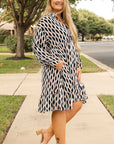 Apricot Abstract Print Collared V Neck Plus Size Mini Dress - Toi ‘n’ Moi Ltd