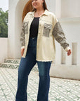 Apricot Plus Size Leopard Sleeve Raw Hem Denim Jacket - Toi ‘n’ Moi Ltd