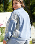 Beau Blue Leopard Patchwork Flap Detail Plus Size Denim Jacket - Toi ‘n’ Moi Ltd