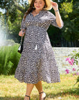 Brown Leopard Tassel Tied Neck Short Sleeve Plus Size Dress - Toi ‘n’ Moi Ltd
