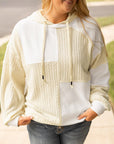 Beige Textured Patchwork Exposed Seam Plus Size Hoodie - Toi ‘n’ Moi Ltd