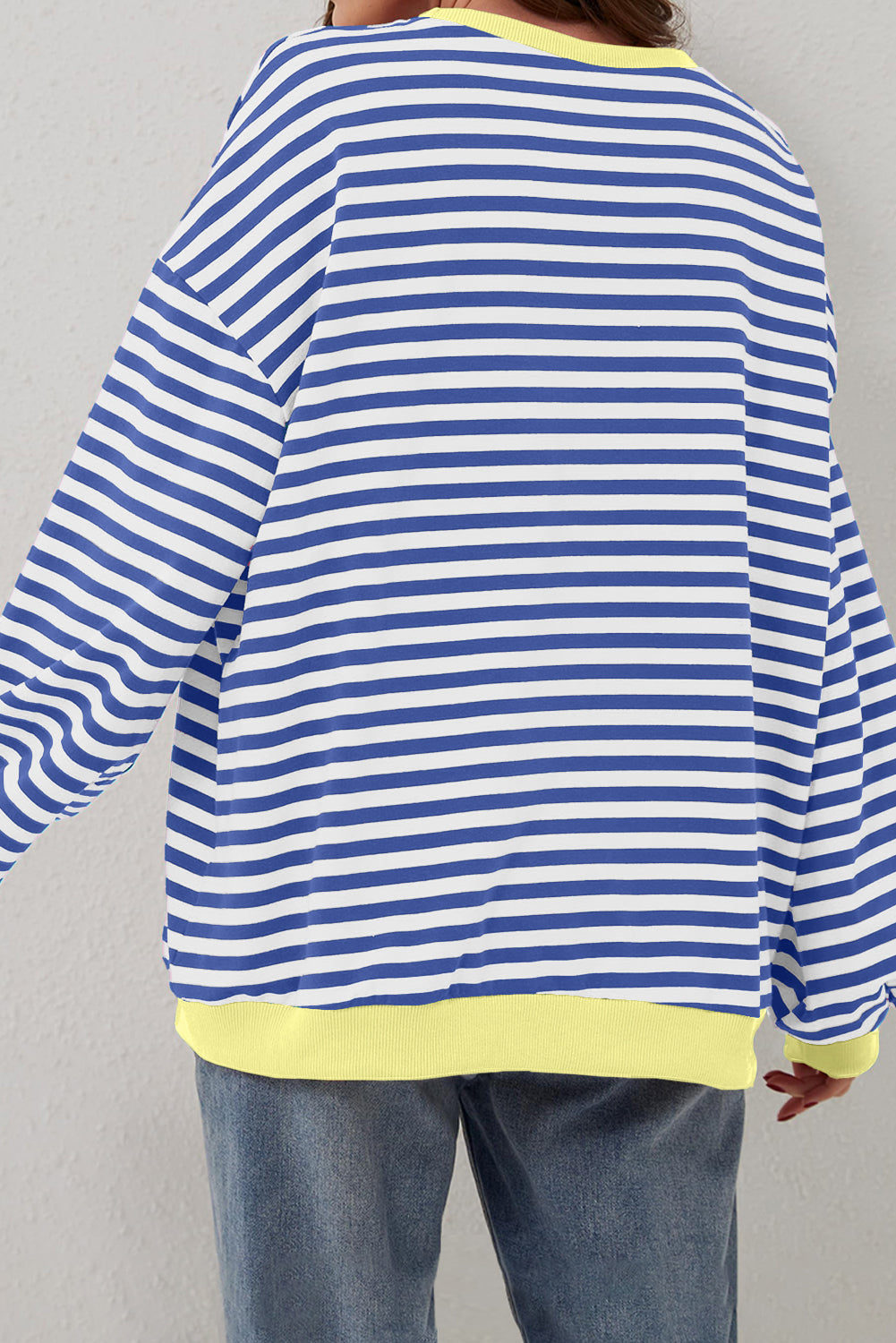 Blue Stripe Oversized Contrast Trim Pullover Sweatshirt - Toi ‘n’ Moi Ltd