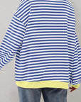 Blue Stripe Oversized Contrast Trim Pullover Sweatshirt - Toi ‘n’ Moi Ltd