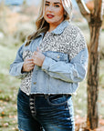 Blue Plus Size Leopard Ripped Cropped Denim Jacket - Toi ‘n’ Moi Ltd