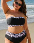Black 2pcs Leopard Patchwork Plus Size High Waisted Swimsuit - Toi ‘n’ Moi Ltd