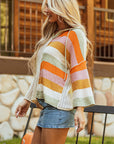 Beige Oversized Colorblock V Neck Hooded Sweater - Toi ‘n’ Moi Ltd