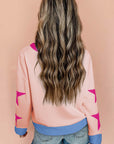 Sweat-shirt oversize à coutures apparentes et patchwork d'étoiles rose clair
