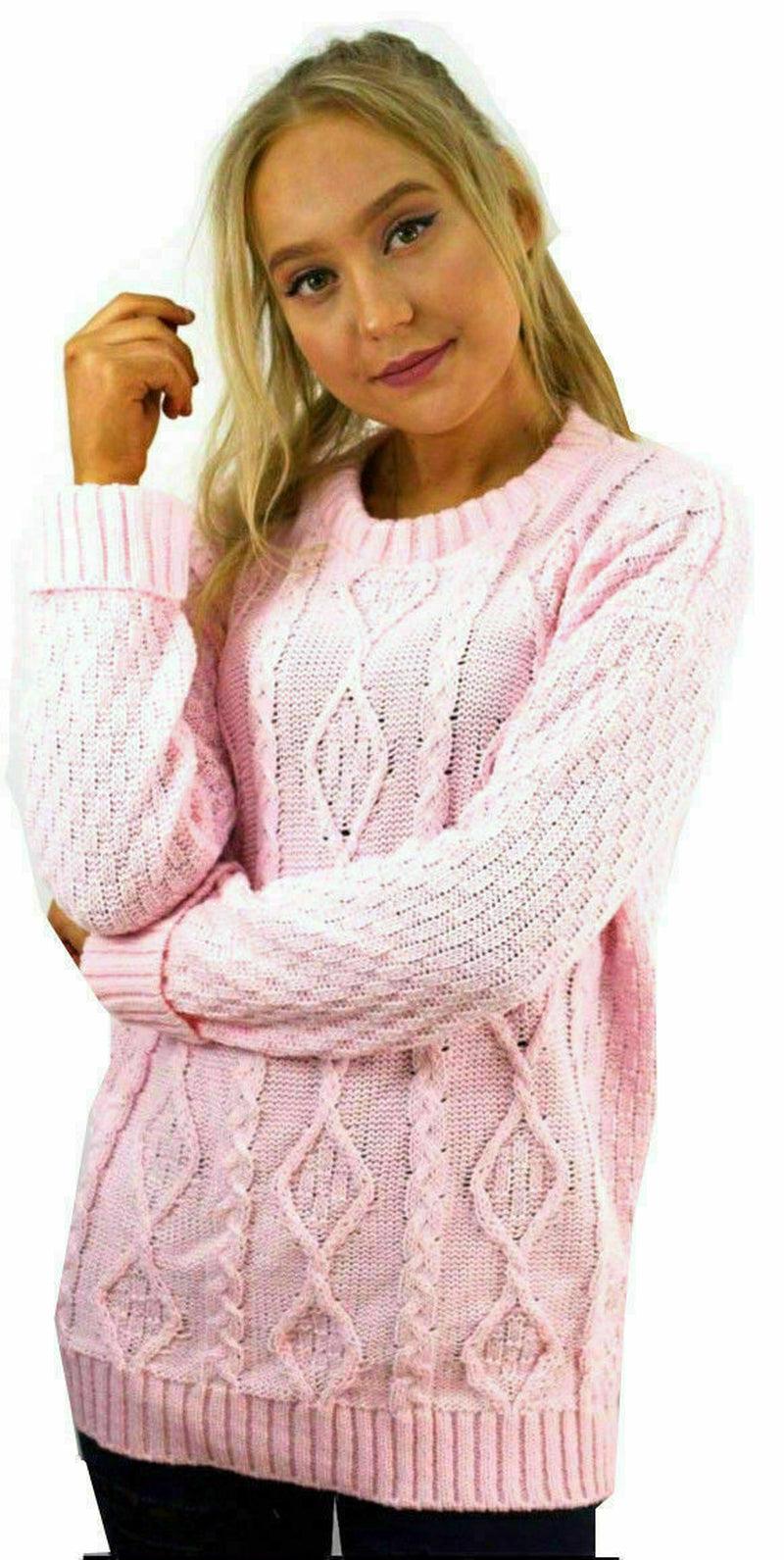 Women Long Sleeve Chunky Cable Knitted Crew Neck Winter Sweater Jumper Top - Toi ‘n’ Moi Ltd