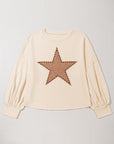 Beige Star Shape Studded Crew Neck Plus Size T Shirt - Toi ‘n’ Moi Ltd