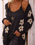 Black 60s Vintage Flower Drop Shoulder Cardigan - Toi ‘n’ Moi Ltd