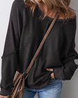 Black Solid Waffle Knit Patchwork Raglan Sleeve Sweatshirt - Toi ‘n’ Moi Ltd