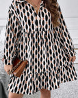 Apricot Abstract Print Collared V Neck Plus Size Mini Dress - Toi ‘n’ Moi Ltd