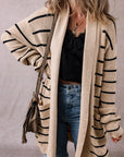 Black Stripe Shawl Neckline Open Cardigan with Pockets - Toi ‘n’ Moi Ltd