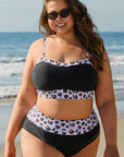 Black 2pcs Leopard Patchwork Plus Size High Waisted Swimsuit - Toi ‘n’ Moi Ltd