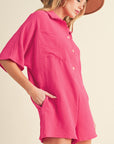 Black Plain Half Button Collared Pocket Loose Romper - Toi ‘n’ Moi Ltd
