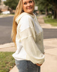 Beige Textured Patchwork Exposed Seam Plus Size Hoodie - Toi ‘n’ Moi Ltd