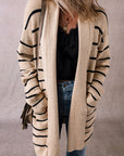 Black Stripe Shawl Neckline Open Cardigan with Pockets - Toi ‘n’ Moi Ltd