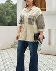 Apricot Plus Size Leopard Sleeve Raw Hem Denim Jacket - Toi ‘n’ Moi Ltd