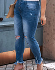 Blue Plus Size High Rise Buttons Skinny Jeans - Toi ‘n’ Moi Ltd