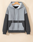 Sweat à capuche gris texturé à blocs de couleurs avec poche kangourou et épaules tombantes