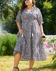 Brown Leopard Tassel Tied Neck Short Sleeve Plus Size Dress - Toi ‘n’ Moi Ltd