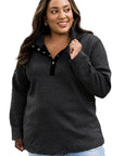 Black Plus Size Quilted Button Up Henley Sweatshirt - Toi ‘n’ Moi Ltd