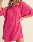 Black Plain Half Button Collared Pocket Loose Romper - Toi ‘n’ Moi Ltd