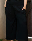 Black Shirred High Waist Plus Size Wide Leg Pants - Toi ‘n’ Moi Ltd