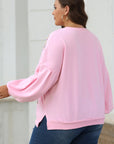 Sweat-shirt oversize rose clair à manches lanternes et nœud brodé