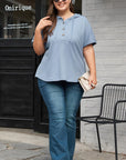 Ashleigh Blue Plus Size Waffle Knit Short Sleeve Drawstring Hoodie - Toi ‘n’ Moi Ltd
