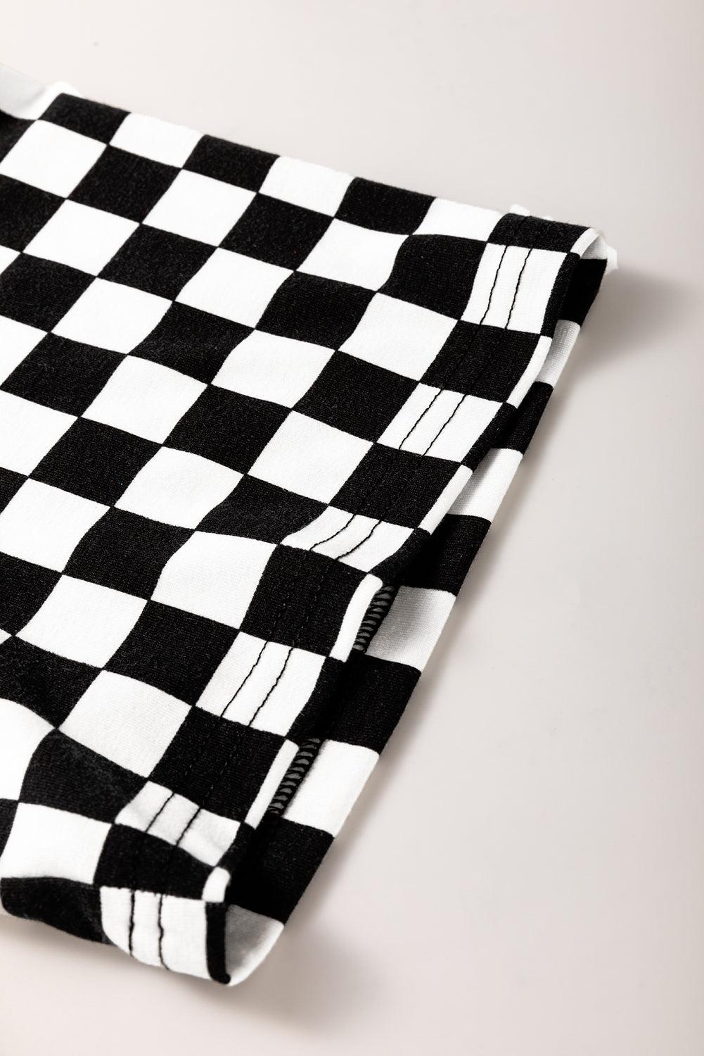 Black Checkered Print Side Slits O Neck Plus Size T Shirt - Toi ‘n’ Moi Ltd