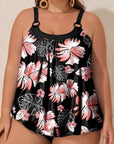 Black 2pcs Plus Size Wide Strap Floral Top Tankini Set - Toi ‘n’ Moi Ltd