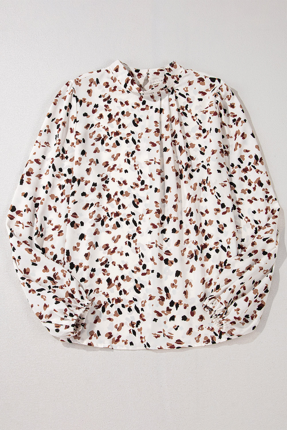 Black Leopard Print Puff Sleeve Mock Neck Pleated Blouse - Toi ‘n’ Moi Ltd